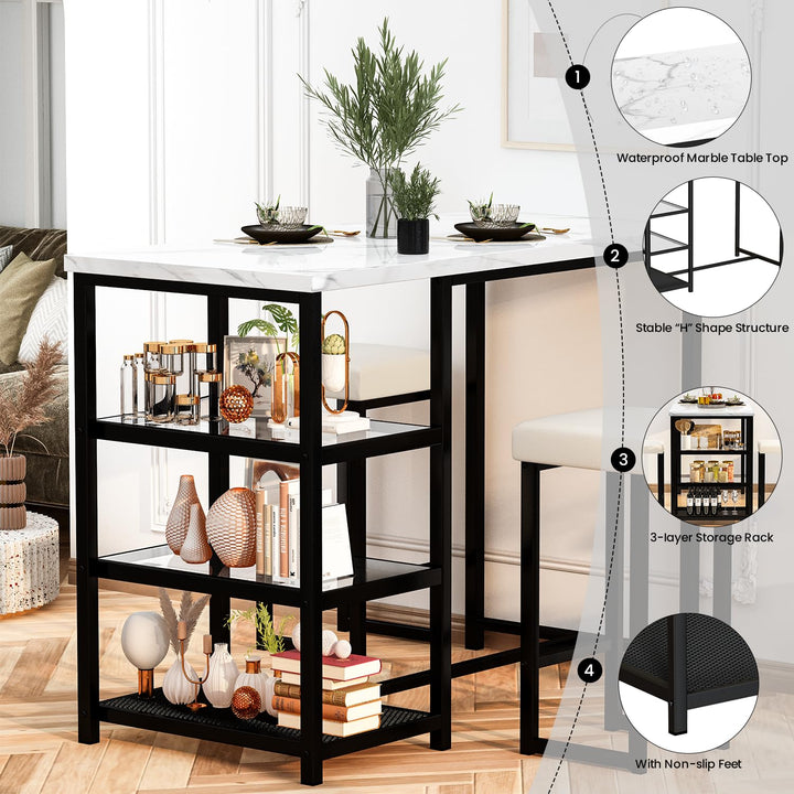 3-Piece Bar Dining Table Set with Storage