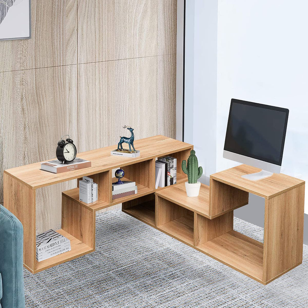 L-shaped TV Console Stand with 2-tier Shelf Bookcase