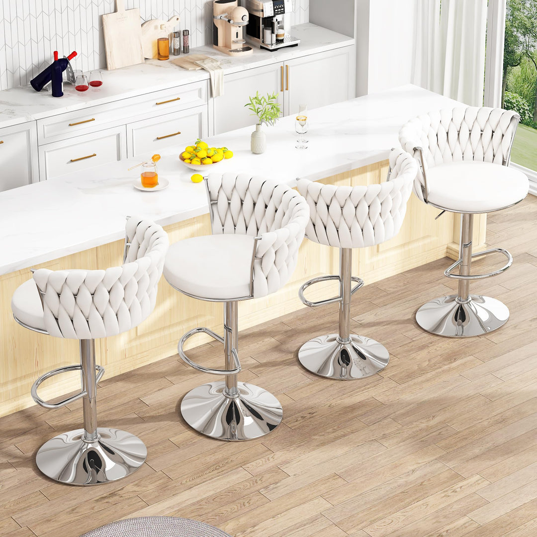 Modern Swivel Velvet Bar Stools Set of 4