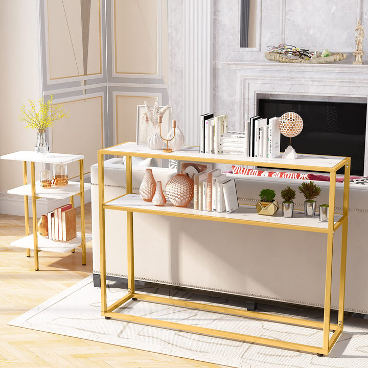Faux Marble Coffee Table Set with 3-Tier End Table & Console Tables