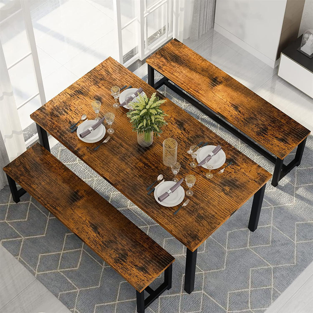 3 Pieces Kitchen Table Set with Two Benches