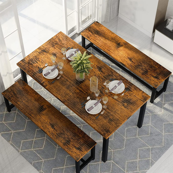 3 Pieces Kitchen Table Set with Two Benches
