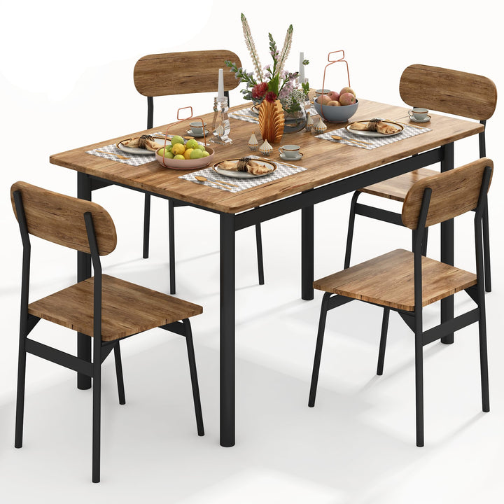 Lamerge Kitchen Dining Table Set for 4, Modern Rectangular 5 Piece Dining Room Table and Chairs Set, Brown wooden Metal Table Set for Family Dinner, Party, Afternoon Tea and Work (Oval)