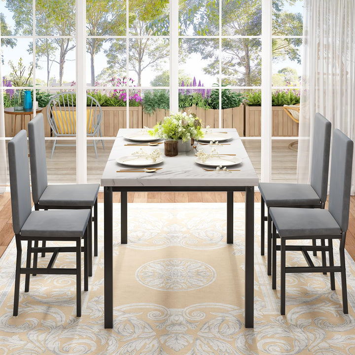 Hooseng Dining Table Set for 4 with Faux Marble Top and Upholstered Velvet Chairs