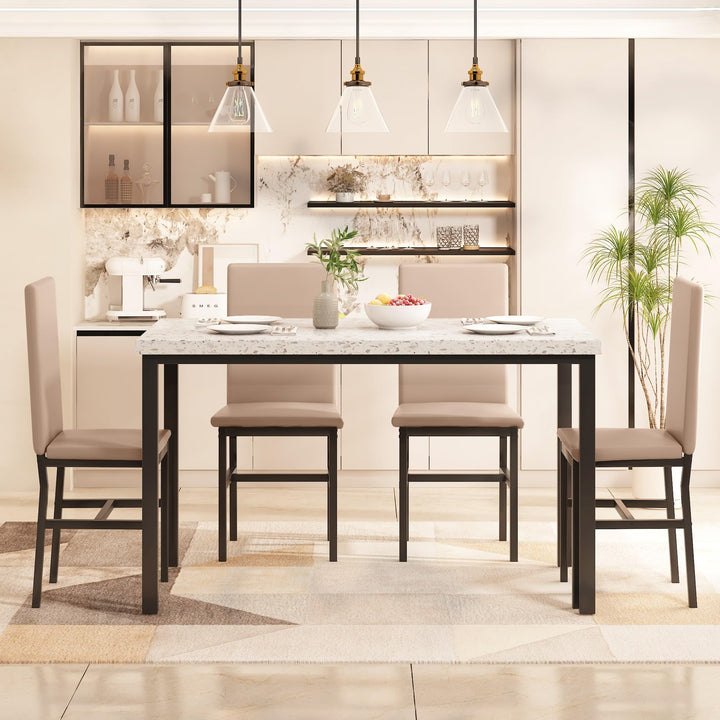 Hooseng 4-Piece Space Saving Kitchen Table with Faux Marble Top and Leather Chairs, Perfect for Small Spaces