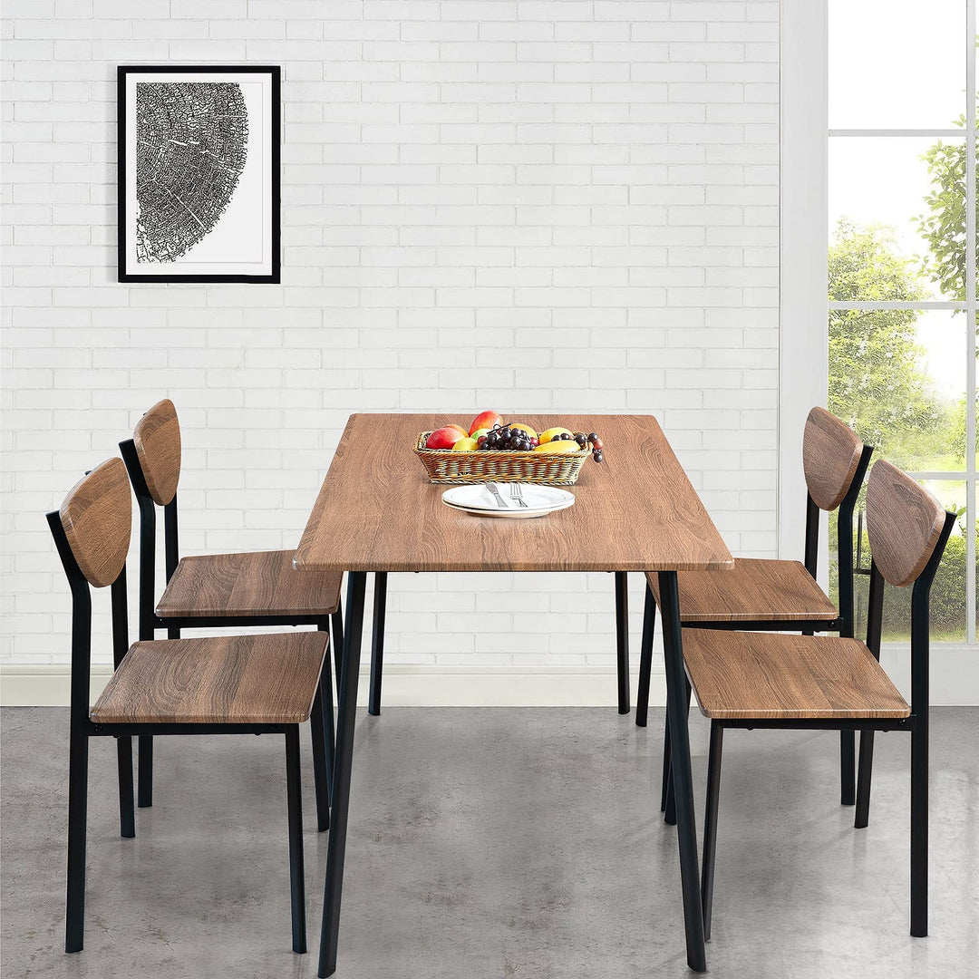 CABIHOME 4-Piece Dining Table Set - Retro Brown Rectangular Table & 4 Chairs For Small Spaces, Kitchen Or Apartment