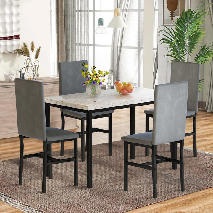 Hooseng 4-Piece Modern Kitchen Table with Faux Marble Top and Blue Velvet Chairs, Perfect for Small Spaces