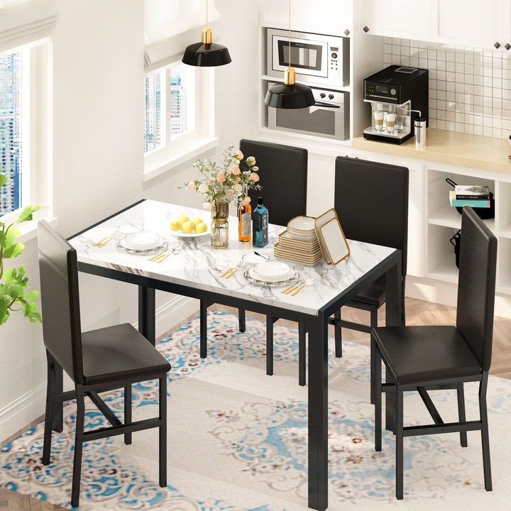 Hooseng Dining Table Set for 4 with Faux Marble Top and Upholstered Velvet Chairs
