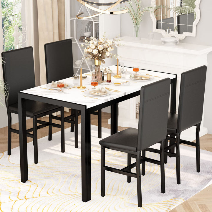Hooseng Dining Table Set for 4 with Faux Marble Top and Upholstered Velvet Chairs