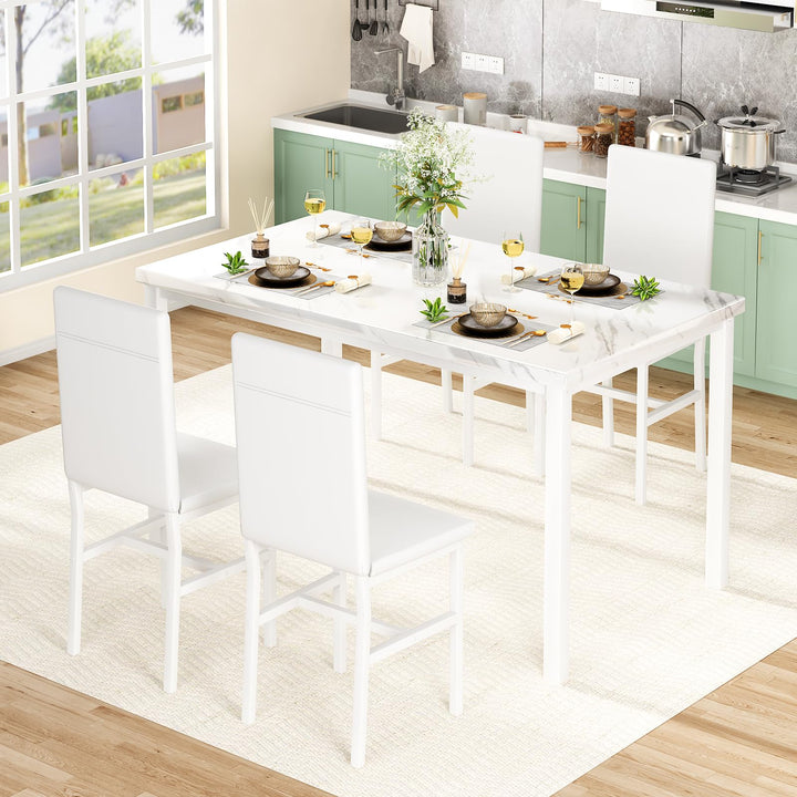 Hooseng Dining Table Set for 4 with Faux Marble Top and Upholstered Velvet Chairs