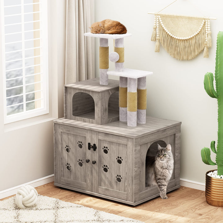 Cat Tree with Cat Litter Box Enclosure