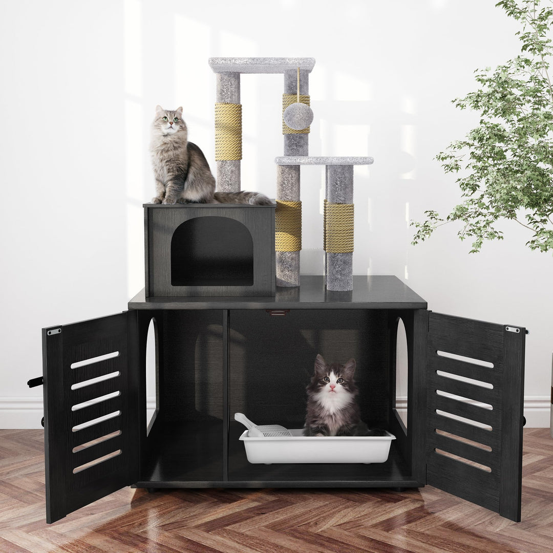 palm tree cat litter box Cat Tree with Cat Litter Box Enclosure
