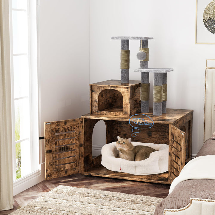 Cat Tree with Cat Litter Box Enclosure