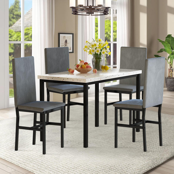 Hooseng 4-Piece Modern Kitchen Table with Faux Marble Top and Blue Velvet Chairs, Perfect for Small Spaces