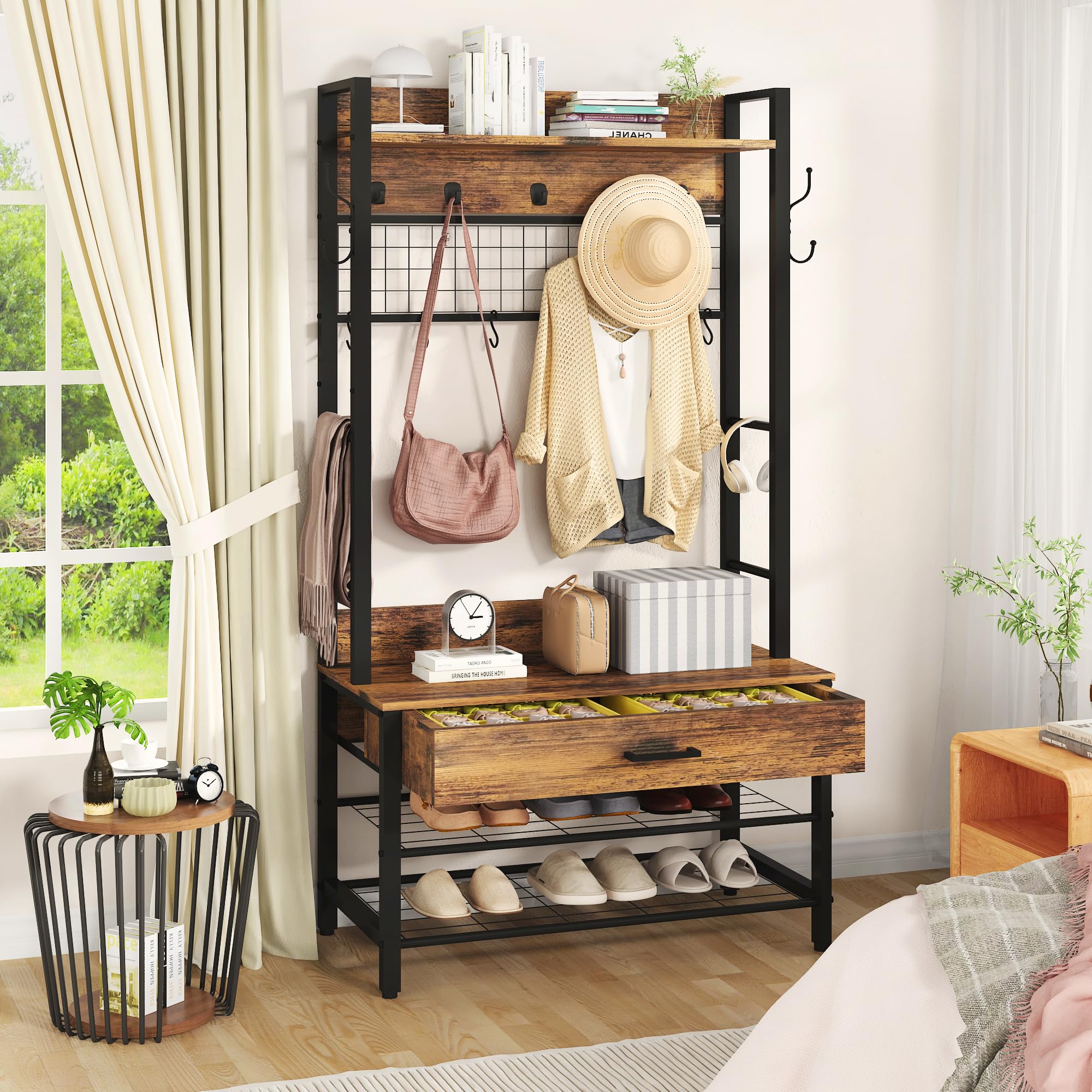 Recaceik 5 in 1 Entryway Coat Rack With Storage Shoe Rack and 12