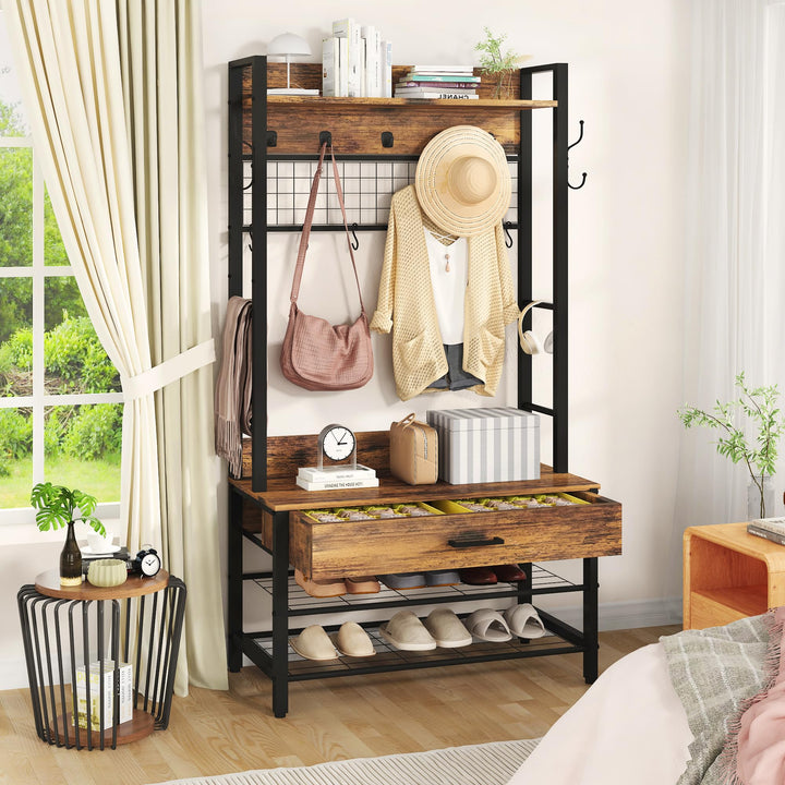 Entryway Coat Rack with Drawer