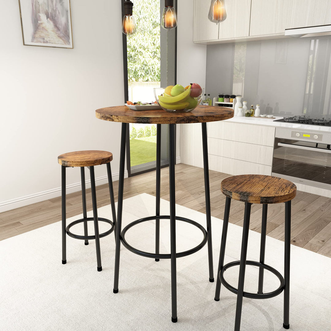 Hooseng Bar Table Set, 3 Piece Dining Table Set, Breakfast Bar Table for 2, Rectangle Kitchen Table Set with Steel Frame Pub Table for Small Space, Farmhouse, Cafe, Kitchen, Dining, Rustic Brown