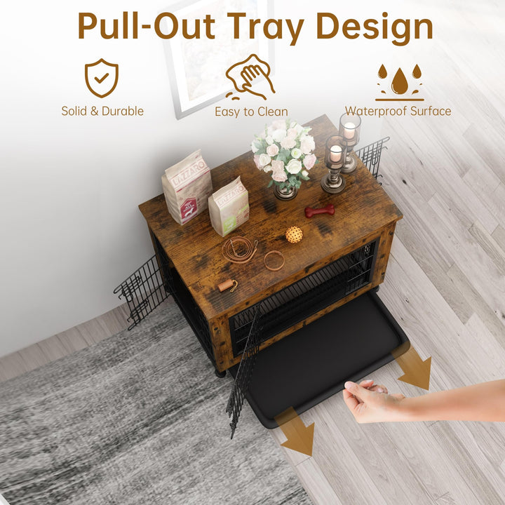 3-door Dog Crate Table with Removable Tray