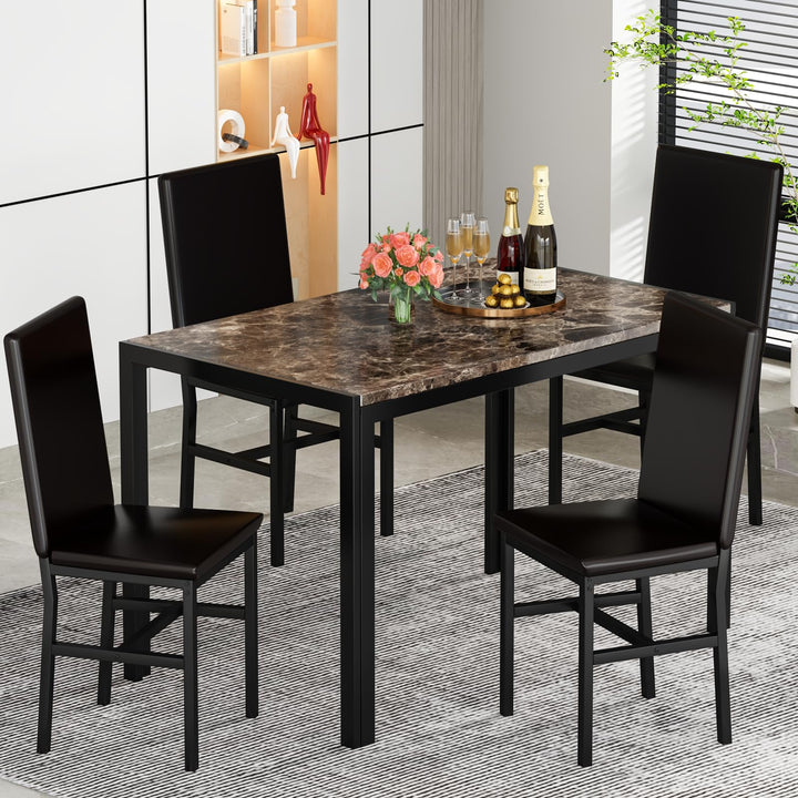 Faux Marble Table Dining Table Set for 4