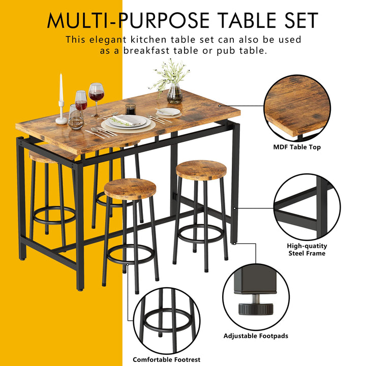 Hooseng 5 Pcs Dining Table Set, Industrial Kitchen Table and Chairs for 4, Bar Table Set Height for 35.4'', Counter Height Table with 4 Stools for Home Kitchen,Breakfast Nook,Restaurant,Pub