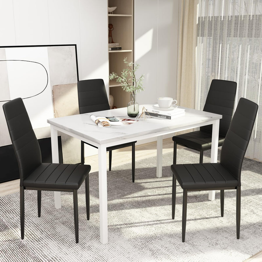 Lamerge Dining Table Set for 4, Faux Marble Table with 4 PU Leather Ch ...