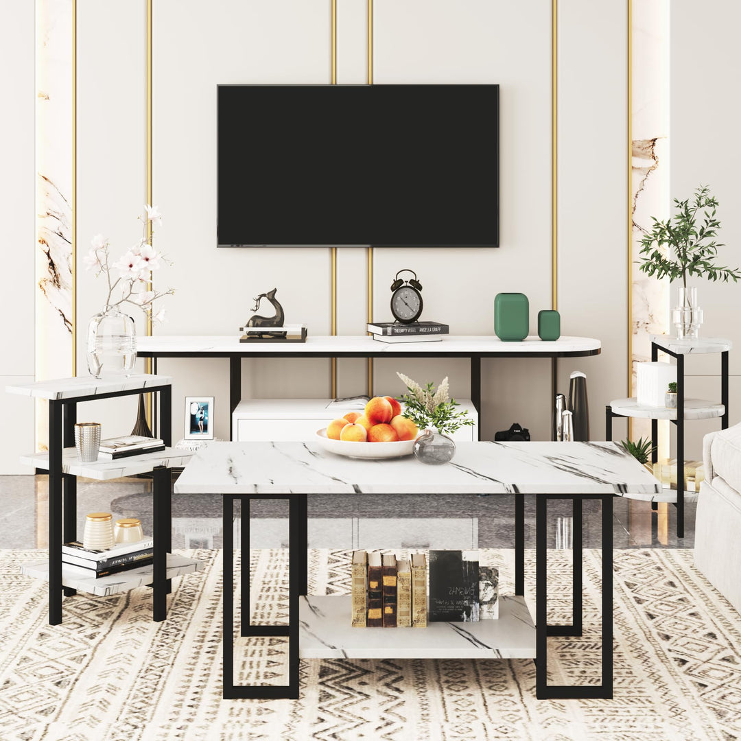 Faux Marble Coffee Table Set of