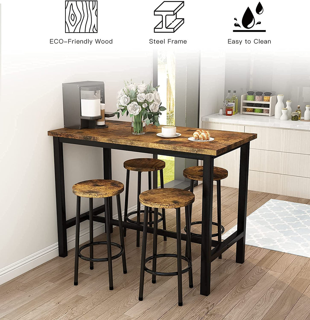 Hooseng 5 Pcs Dining Table Set, Industrial Kitchen Table and Chairs for 4, Bar Table Set Height for 35.4'', Counter Height Table with 4 Stools for Home Kitchen,Breakfast Nook,Restaurant,Pub