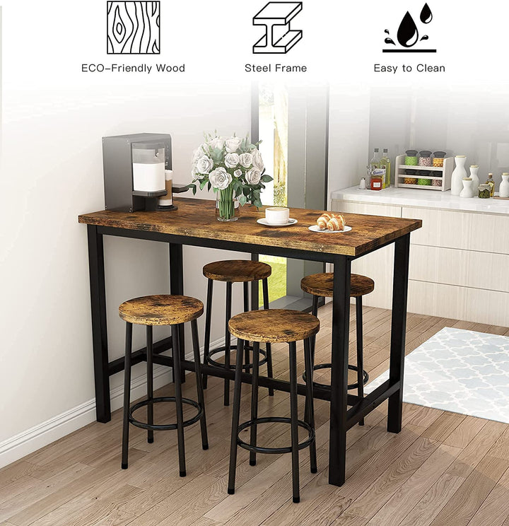 Hooseng 5 Pcs Dining Table Set, Industrial Kitchen Table and Chairs for 4, Bar Table Set Height for 35.4'', Counter Height Table with 4 Stools for Home Kitchen,Breakfast Nook,Restaurant,Pub