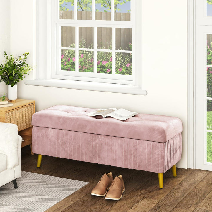 Lamerge Large Upholstered Velvet Storage Ottoman,End of Bed Bench,Flip Top Entryway Bench,Tufted Foot Rest Stool,Can Used as Tea Table,Vanity Bench,Livingroom Chair,47.24" W,Golden & Pink