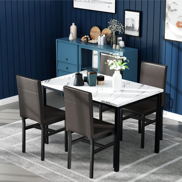 Hooseng Dining Table Set for 4 with Faux Marble Top and Upholstered Velvet Chairs