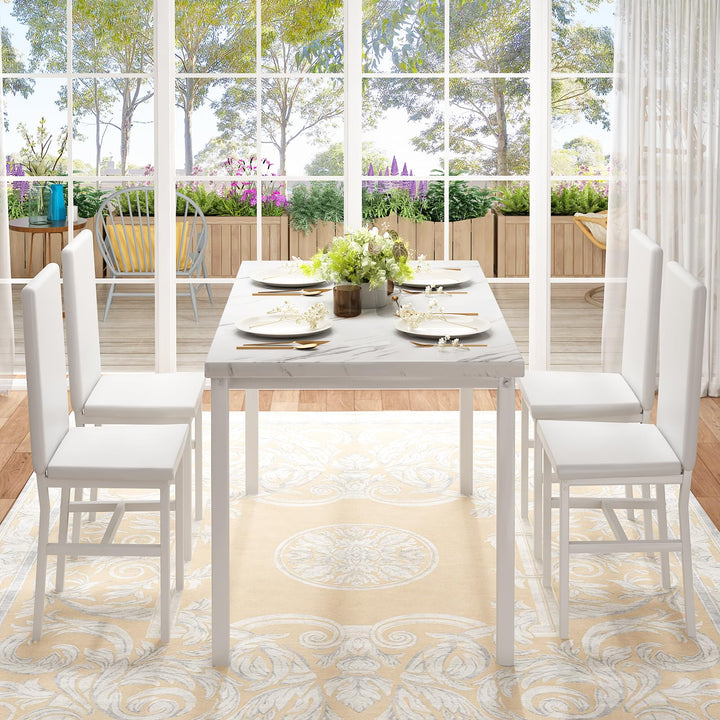 Hooseng Dining Table Set for 4 with Faux Marble Top and Upholstered Velvet Chairs