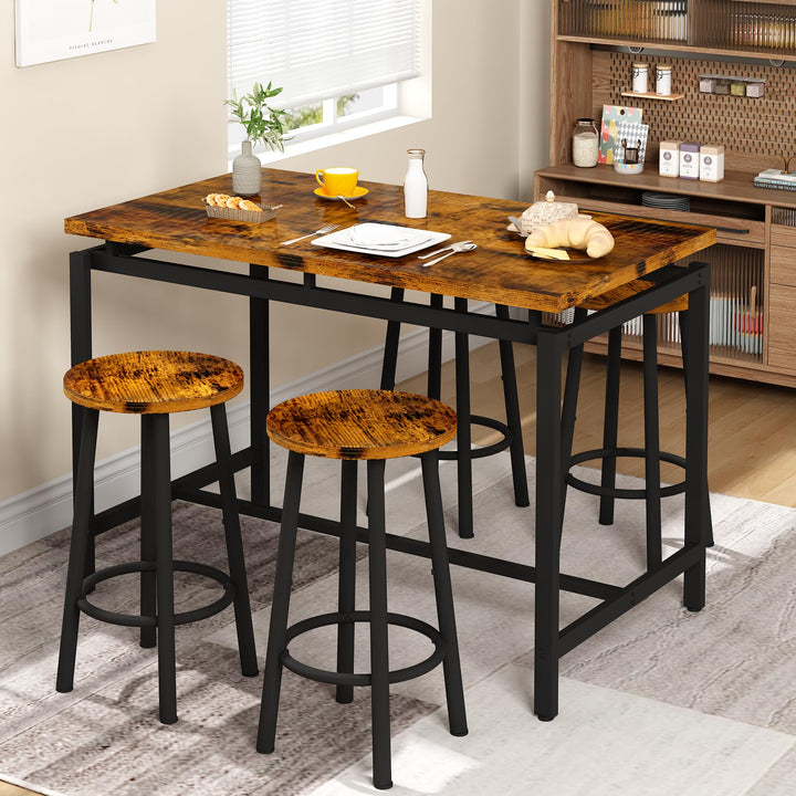 Lamerge Counter Height Dining Table & Chairs Set for 4,5 Piece Bar Table Set,Wood Kitchen Table & 4 Bar Stools for Small Spaces,Apartment, Pub,Dining Room,Rustic Brown, LCHD-RB