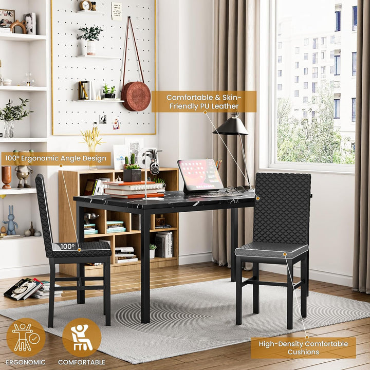 7-Piece Dining Table Set with Faux Marble Table Top