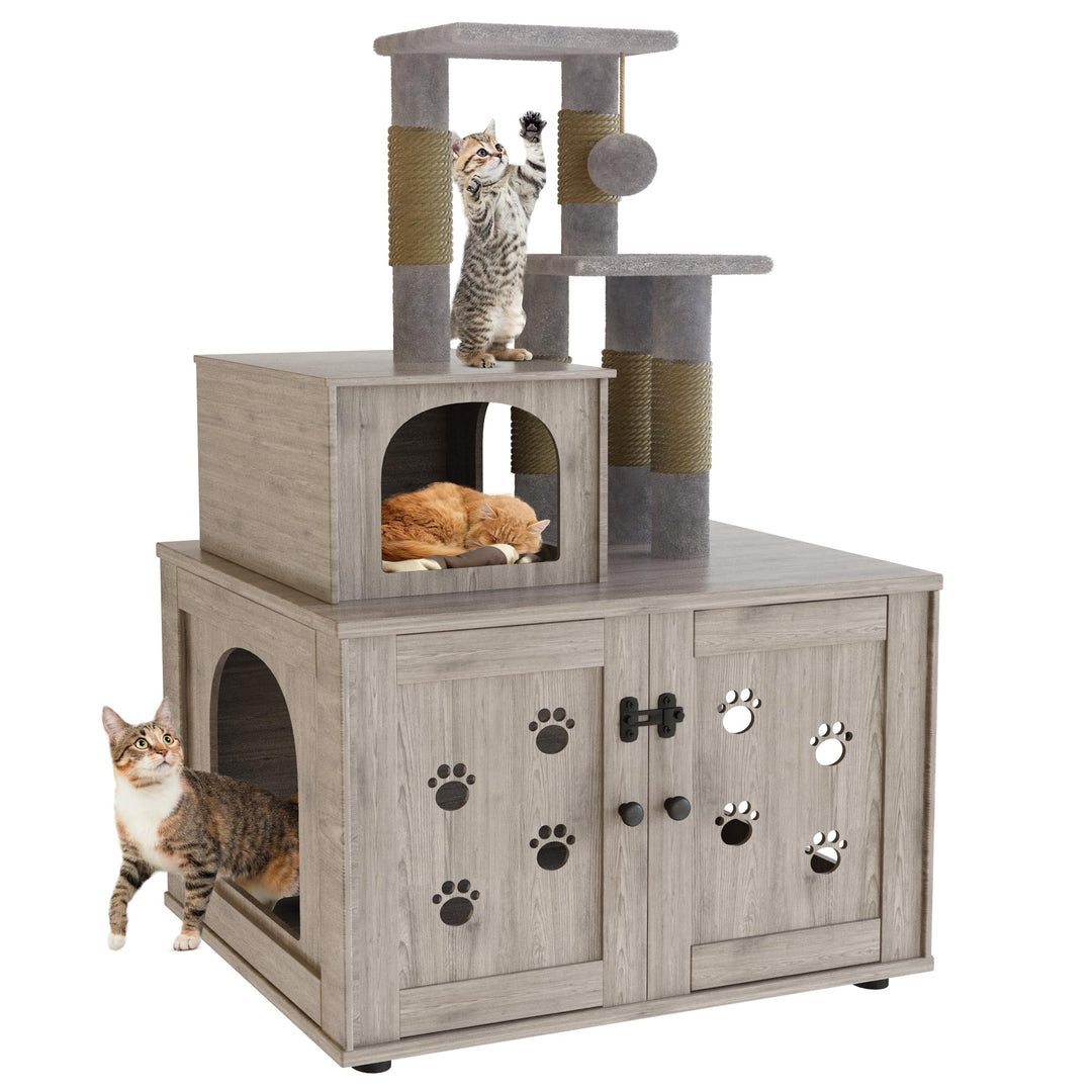 palm tree cat litter box Cat Tree with Cat Litter Box Enclosure