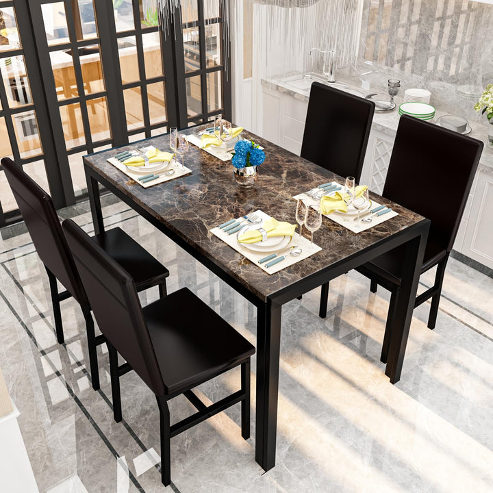 Faux Marble Table Dining Table Set for 4