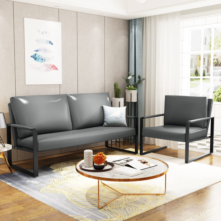 Lamerge Mid-Century Retro Modern Living Room Sofa Set with Loveseat and Seating Sofa Chair, Upholstered Couch and Accent Chair with Armrest, Living Room Set for Small Space, APT, Office (Orange)