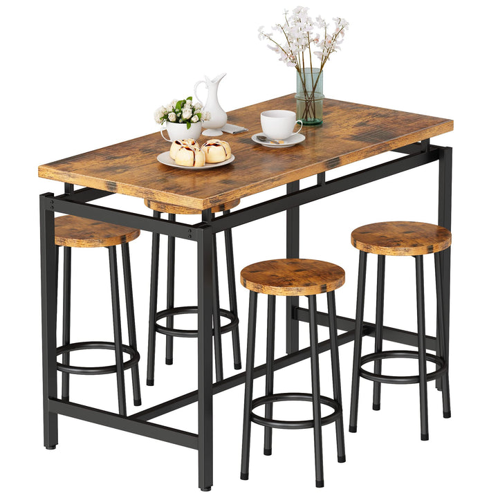Hooseng 5 Pcs Dining Table Set, Industrial Kitchen Table and Chairs for 4, Bar Table Set Height for 35.4'', Counter Height Table with 4 Stools for Home Kitchen,Breakfast Nook,Restaurant,Pub