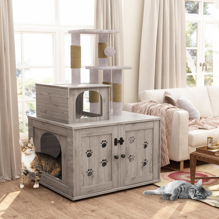 Cat Tree with Cat Litter Box Enclosure