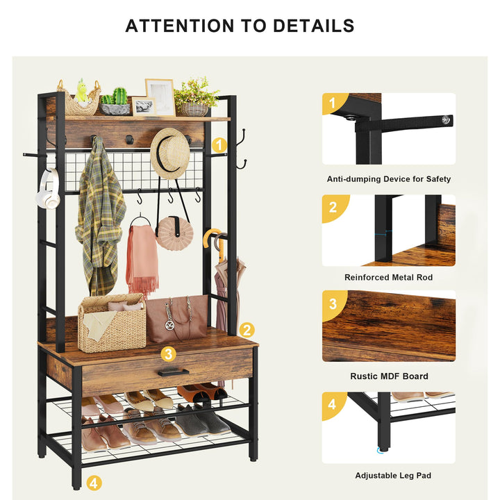 Entryway Coat Rack with Drawer