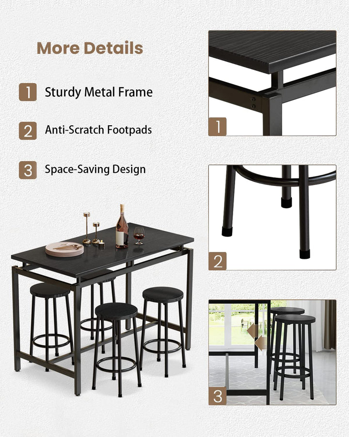 Lamerge Counter Height Dining Table & Chairs Set for 4,5 Piece Bar Table Set,Wood Kitchen Table & 4 Bar Stools for Small Spaces,Apartment, Pub,Dining Room,Rustic Brown, LCHD-RB