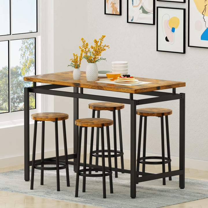 Hooseng 5 Pcs Dining Table Set, Industrial Kitchen Table and Chairs for 4, Bar Table Set Height for 35.4'', Counter Height Table with 4 Stools for Home Kitchen,Breakfast Nook,Restaurant,Pub