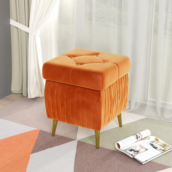 Lamerge Large Upholstered Velvet Storage Ottoman,End of Bed Bench,Flip Top Entryway Bench,Tufted Foot Rest Stool,Can Used as Tea Table,Vanity Bench,Livingroom Chair,47.24" W,Golden & Pink