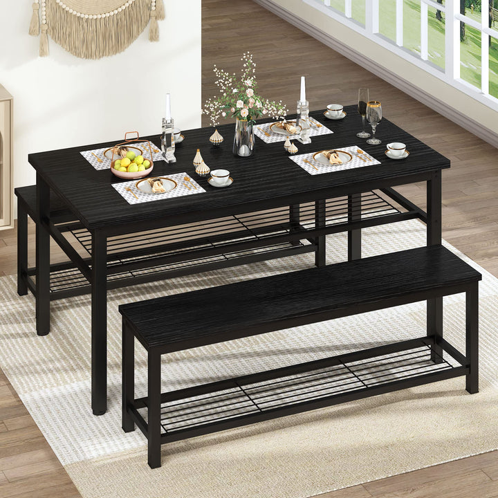 3-Piece Dining Table Set with Storage Shelf