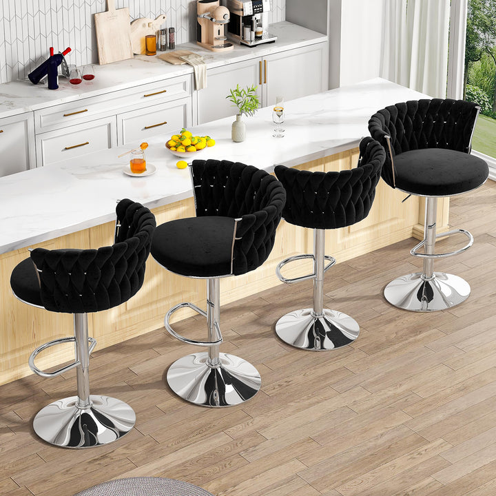 Modern Swivel Velvet Bar Stools Set of 4