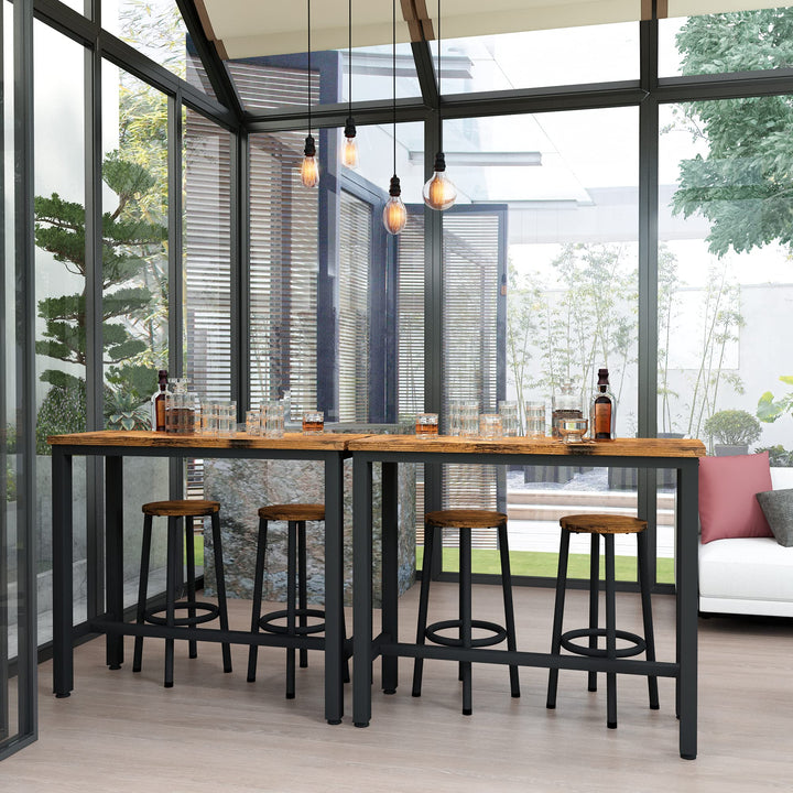 Hooseng Bar Table Set, 3 Piece Dining Table Set, Breakfast Bar Table for 2, Rectangle Kitchen Table Set with Steel Frame Pub Table for Small Space, Farmhouse, Cafe, Kitchen, Dining, Rustic Brown