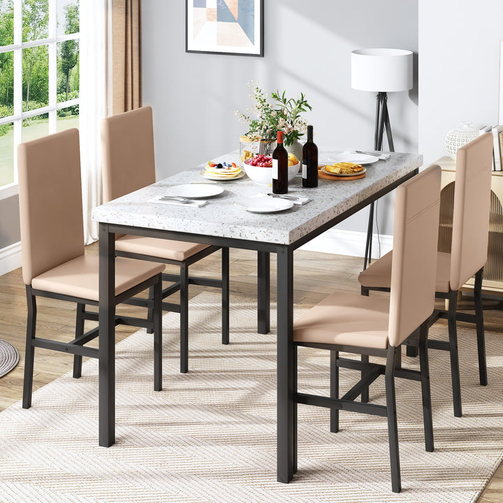 Hooseng 4-Piece Space Saving Kitchen Table with Faux Marble Top and Leather Chairs, Perfect for Small Spaces