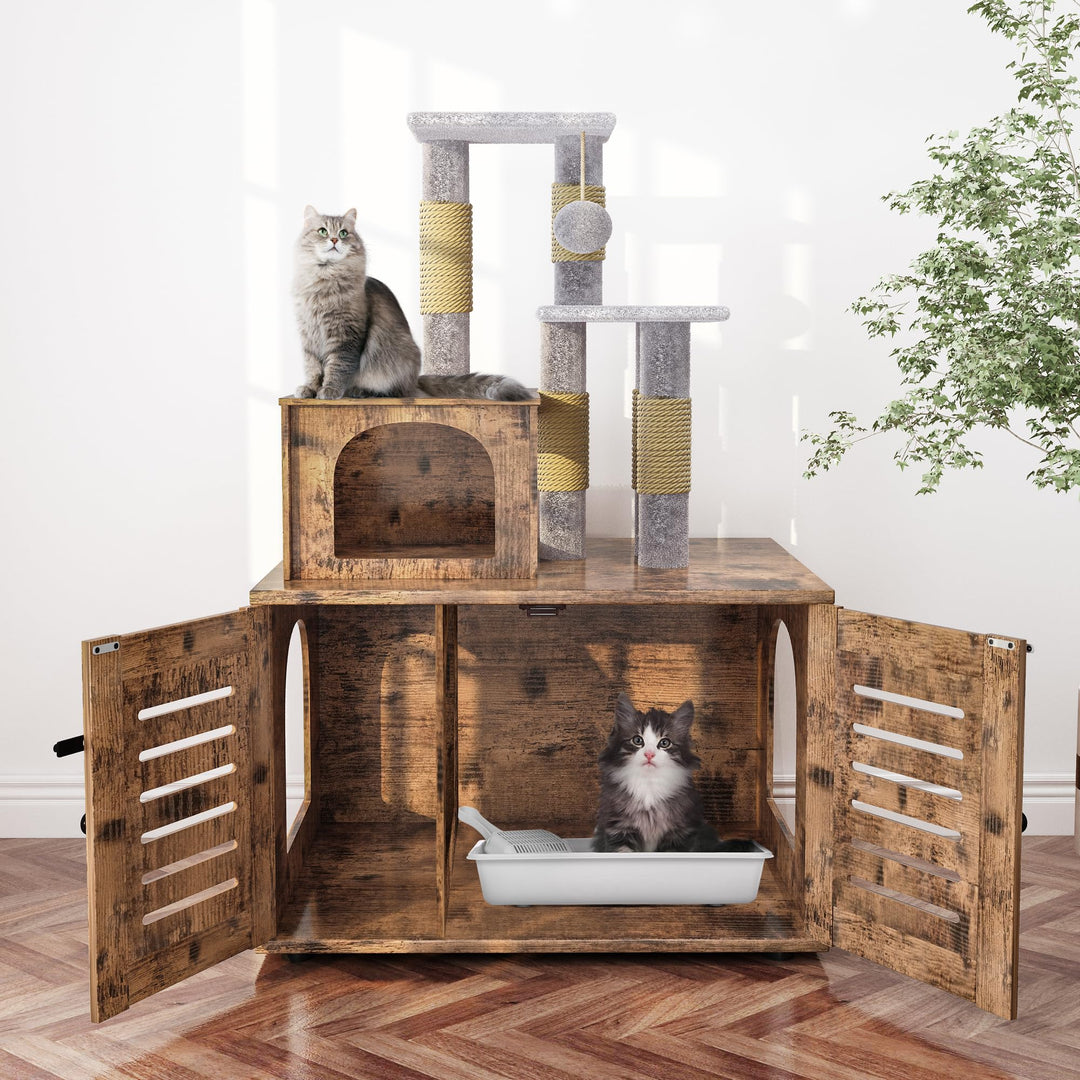 cat litter box palm tree Cat Tree with Cat Litter Box Enclosure