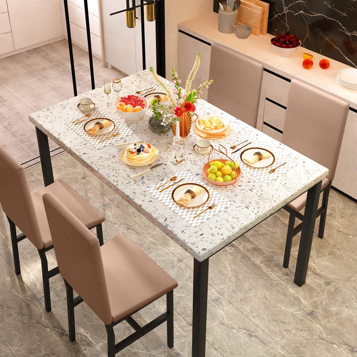 Hooseng 4-Piece Space Saving Kitchen Table with Faux Marble Top and Leather Chairs, Perfect for Small Spaces