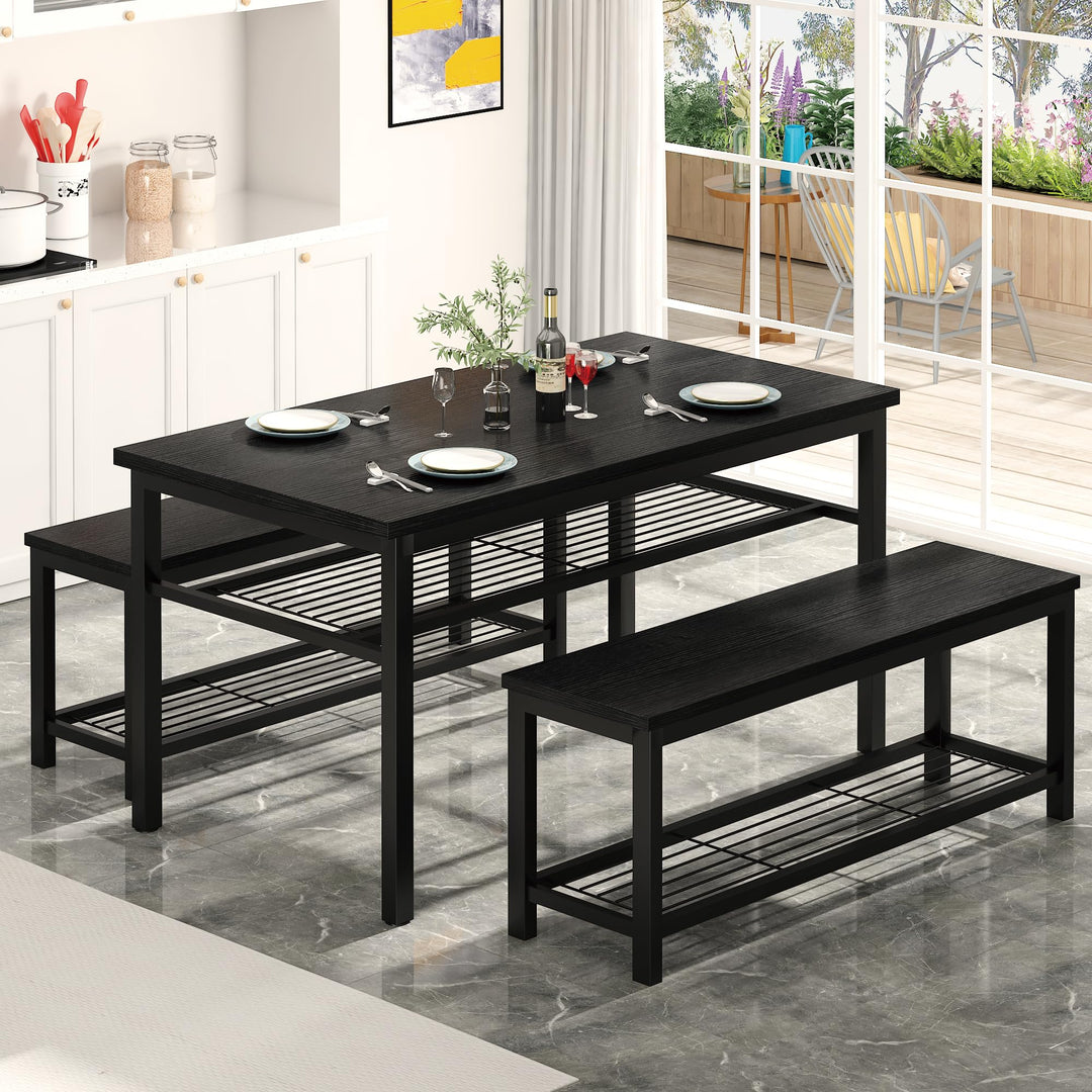 3-Piece Dining Table Set with Storage Shelf