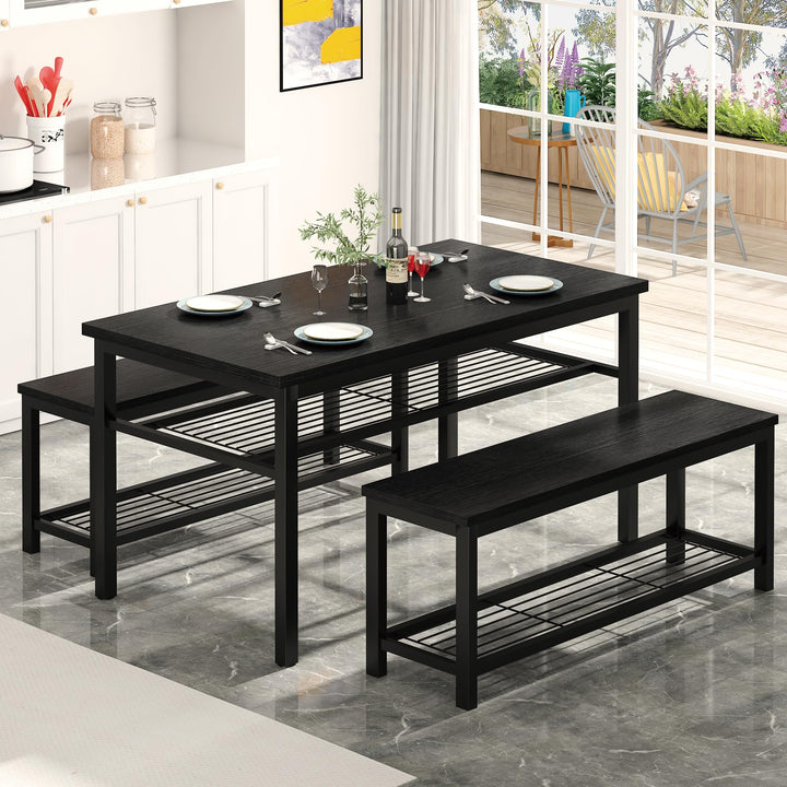 3-Piece Dining Table Set with Storage Shelf